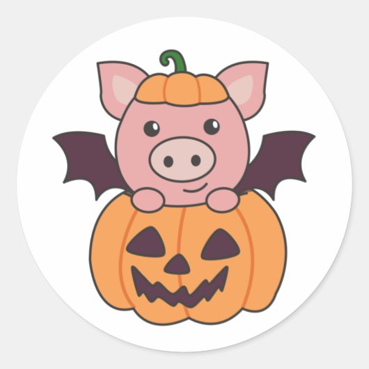 Pig Halloween Pumpkin Bat Costume Ronde Sticker (Voorkant)