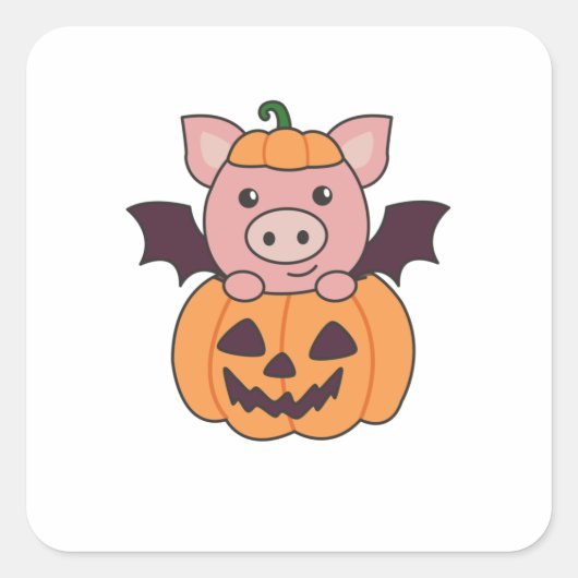 Pig Halloween Pumpkin Bat Costume Vierkante Sticker (Voorkant)