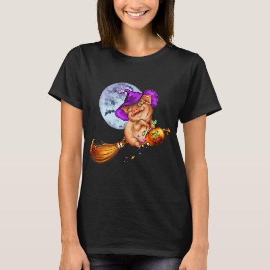 Pig Halloween Pumpkin Witch Pet T-shirt (Voorkant)