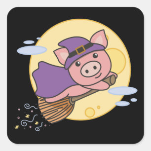 Pig Halloween Witch Kinder Witches Costume Vierkante Sticker