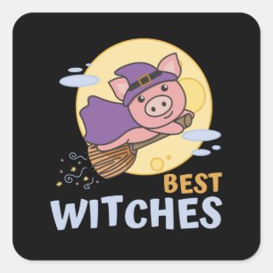 Pig Halloween Witch Kinderen Witches Best Witches Vierkante Sticker