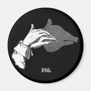 PIG Hand Shadow Art uit een Antiek boek Magneet