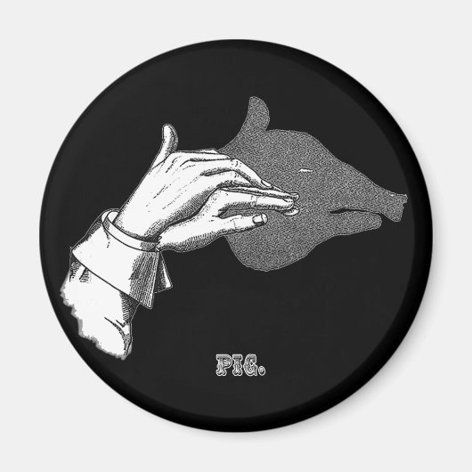 PIG Hand Shadow Art uit een Antiek boek Magneet (Voorkant)