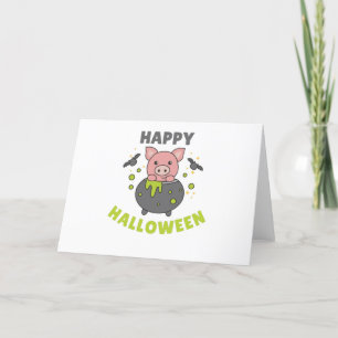 Pig Happy Halloween Cauldron Bat Feestdagen Kaart