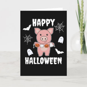 Pig Happy Halloween Pumpkin Bat Costume Feestdagen Kaart