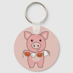 Pig Happy Halloween Pumpkin Bat Costume Sleutelhan Sleutelhanger