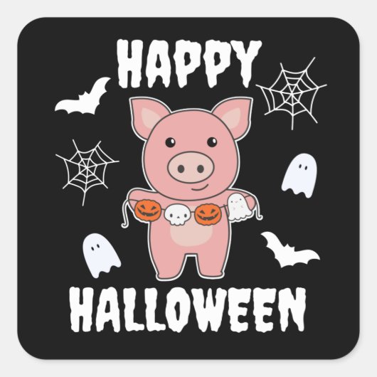 Pig Happy Halloween Pumpkin Bat Costume Square Sti Vierkante Sticker (Voorkant)