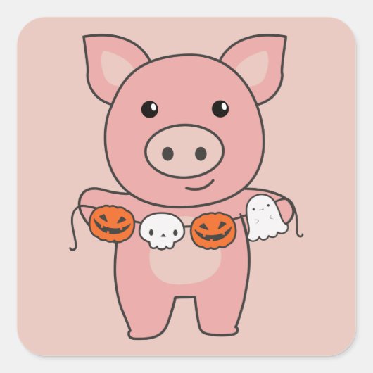 Pig Happy Halloween Pumpkin Bat Costume Square Sti Vierkante Sticker (Voorkant)
