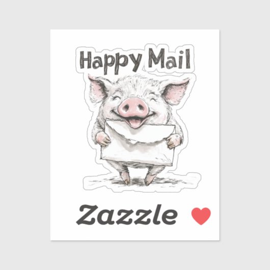 Pig, Happy Mail, Sticker (Vel)