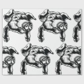 Pig Head Farm Animal Drawing in Black White Cadeaupapier (Vlak)