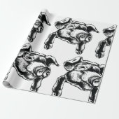 Pig Head Farm Animal Drawing in Black White Cadeaupapier (Uitgerold)