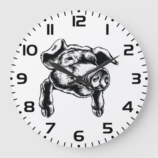 Pig Head Farm Animal Drawing in Black White Grote Klok (Voorkant)