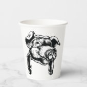 Pig Head Farm Animal Drawing in Black White Papieren Bekers (Voorkant)