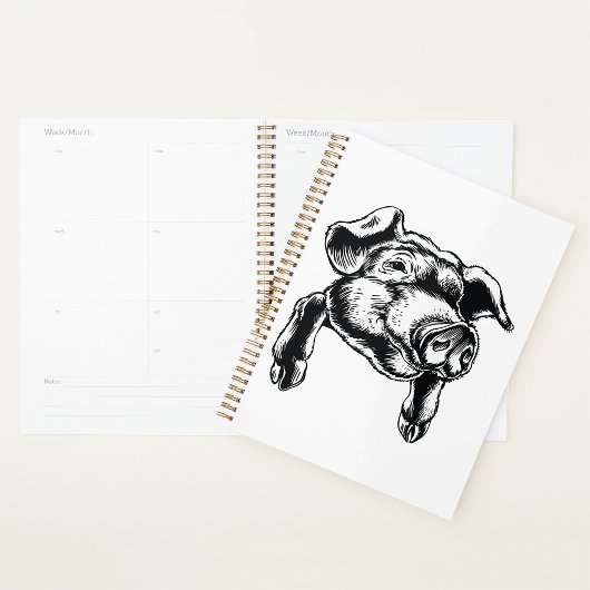 Pig Head Farm Animal Drawing in Black White Planner