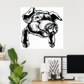 Pig Head Farm Animal Drawing in Black White Poster (Thuiskantoor)