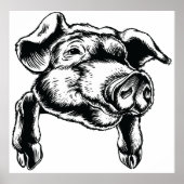 Pig Head Farm Animal Drawing in Black White Poster (Voorkant)