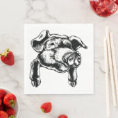 Pig Head Farm Animal Drawing in Black White Servet (Insitu)