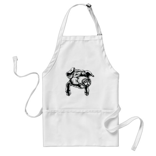 Pig Head Farm Animal Drawing in Black White Standaard Schort (Voorkant)