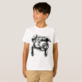Pig Head Farm Animal Drawing in Black White T-shirt (Voorkant volledig)
