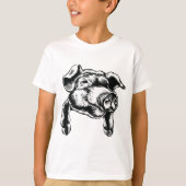 Pig Head Farm Animal Drawing in Black White T-shirt (Voorkant)