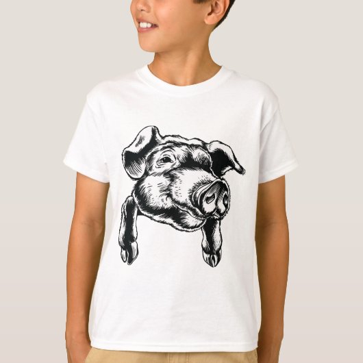 Pig Head Farm Animal Drawing in Black White T-shirt (Voorkant)