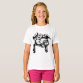 Pig Head Farm Animal Drawing in Black White T-shirt (Voorkant volledig)
