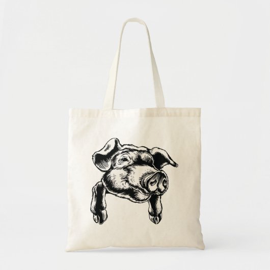 Pig Head Farm Animal Drawing in Black White Tote Bag (Voorkant)