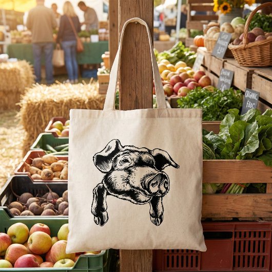Pig Head Farm Animal Drawing in Black White Tote Bag