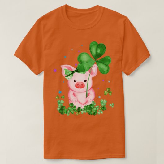 Pig Holding Shamrock Stars Cute St Patricks Day Lo T-shirt (Design voorkant)