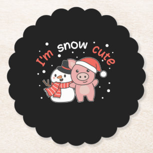 Pig I'm Snow Cute Snowman Snow Pun Kartonnen Onderzetters
