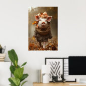 Pig in Fall Clothes Art Print, Rustic Autumn Home Poster (Thuiskantoor)