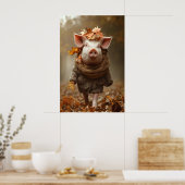 Pig in Fall Clothes Art Print, Rustic Autumn Home Poster (Keuken)