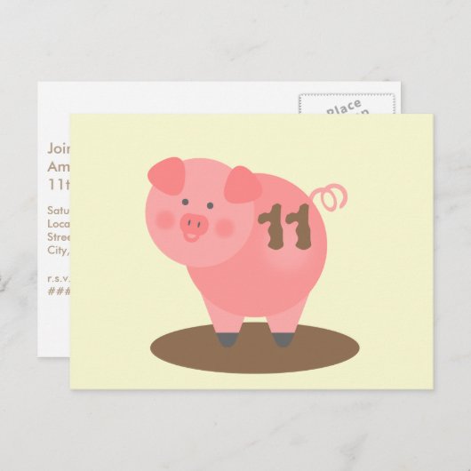 Pig In Mud Verjaardag Briefkaart Uitnodigen (Voorkant / Achterkant)