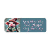 Pig in Scarf Snowflakes Personalized Christmas Etiket (Voorkant)