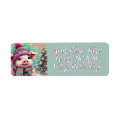 Pig in Scarf Snowflakes Personalized Christmas Etiket (Voorkant)