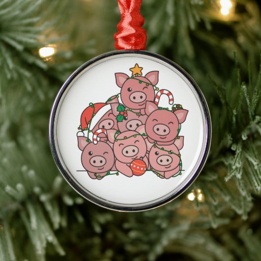 Pig kerstboom Funny Animal Kerstkeramiek Metalen Ornament (Boom)