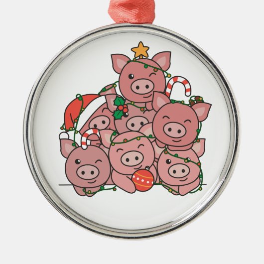 Pig kerstboom Funny Animal Kerstkeramiek Metalen Ornament (Voorkant)