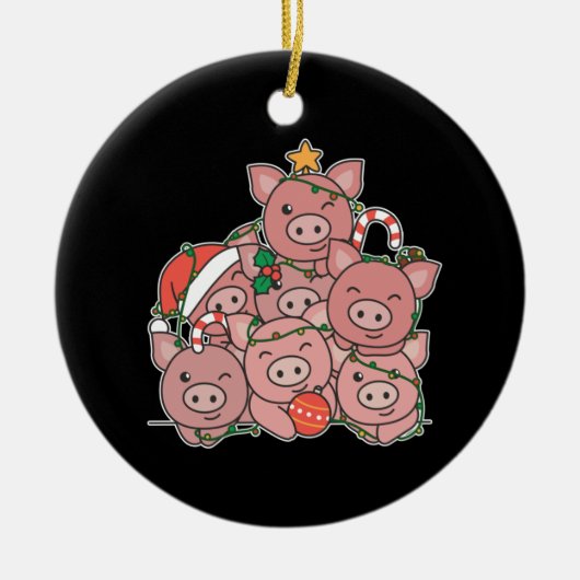 Pig kerstboom Funny Animal Kerstmis Keramisch Ornament (Voorkant)