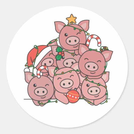 Pig kerstboom Funny Animal Kerstmis Ronde Sticker (Voorkant)