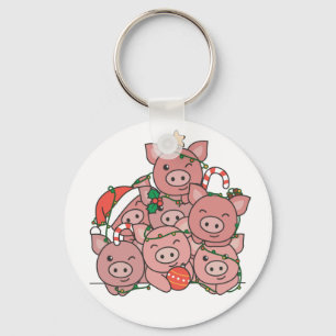 Pig kerstboom Funny Animal Kerstmis Sleutelhanger