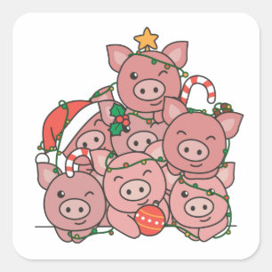 Pig kerstboom Funny Animal Kerstmis Vierkante Sticker