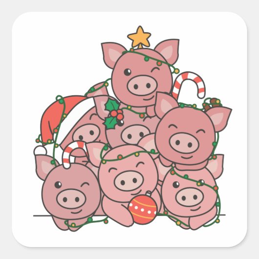 Pig kerstboom Funny Animal Kerstmis Vierkante Sticker (Voorkant)