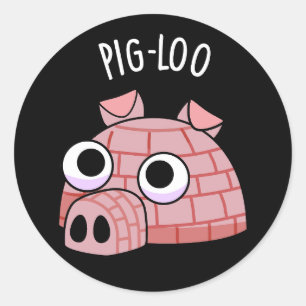 Pig-loo Funny Igloo Pun Dark BG Ronde Sticker