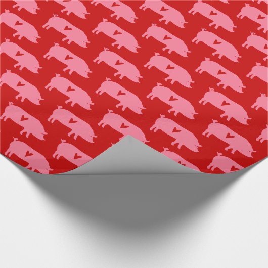 Pig Love - Pig Silhouettes with Hearts Pattern Cadeaupapier (Hoek)