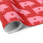 Pig Love - Pig Silhouettes with Hearts Pattern Cadeaupapier (Rol Hoek)
