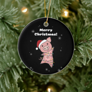 Pig Merry Christmas Animals Pigs Adult Cloth Face Keramisch Ornament