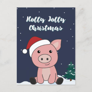 Pig Merry Christmas Animals Pigs Holiday Postcard Feestdagenkaart