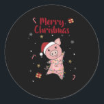 Pig Merry Christmas Animals Pigs Ronde Sticker<br><div class="desc">The pig for Christmas with fairy lights. Funny animals with gifts and snow for the holidays. Also funny for Christmas in July. Pigs are cute animals and perfect for Christmas.</div>