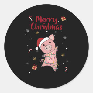 Pig Merry Christmas Animals Pigs Ronde Sticker