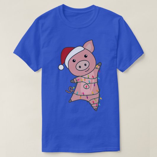 Pig Merry Kerstmis Fairy Lights Cute Pigs T-shirt (Design voorkant)